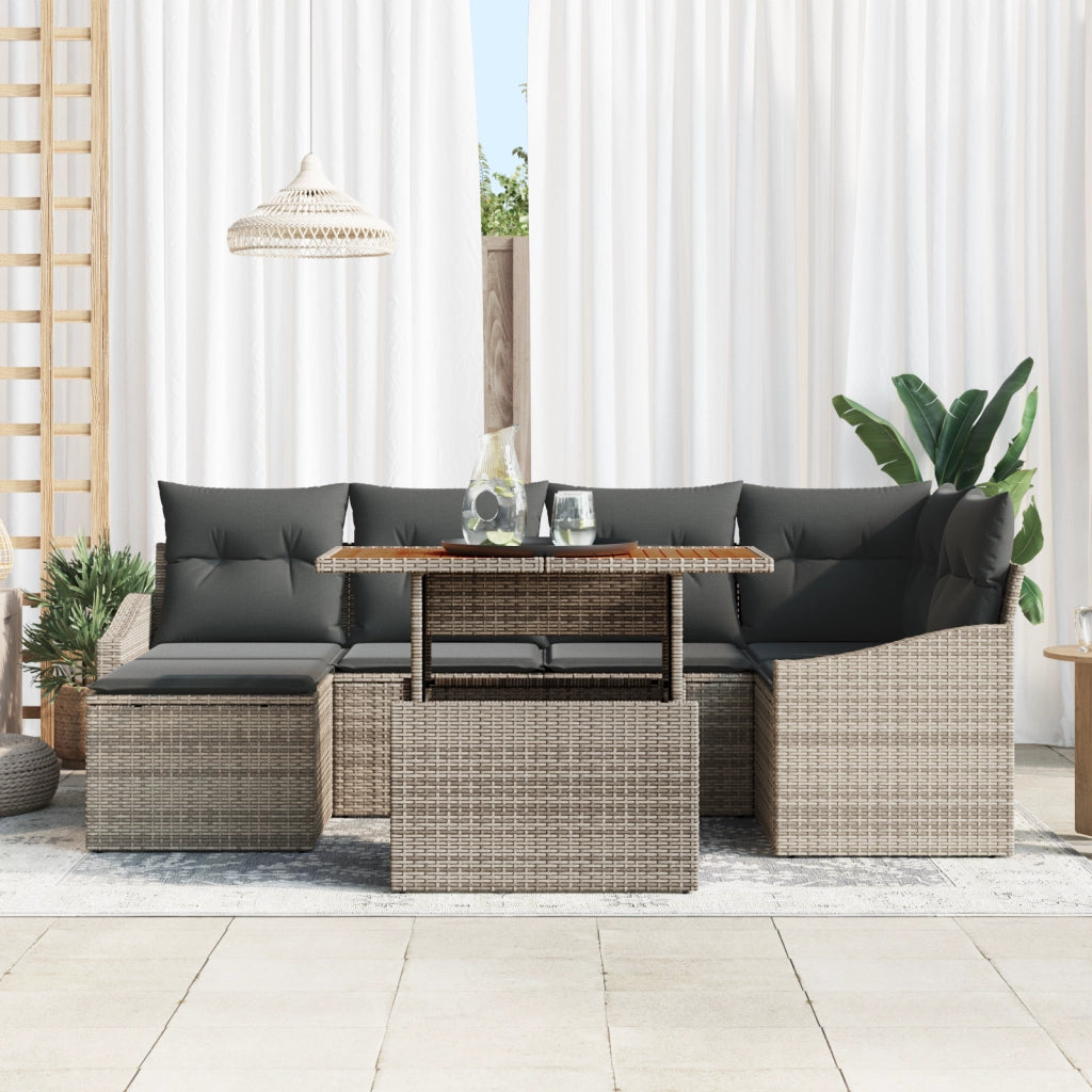 Set Divano Giardino 7 Pezzi con Cuscini Grigio Rattan PE