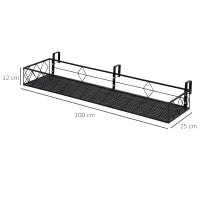 Fioriera da Esterno Portavasi con Ganci per Ringhiera Balcone in Metallo, 100x31x12cm, Nero