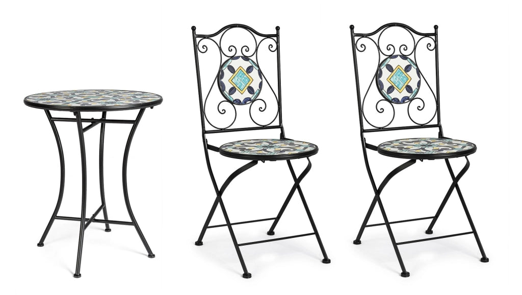 Set da Giardino Esterno Tavolino 2 Sedie Decori in Ceramica Positano Bizzotto