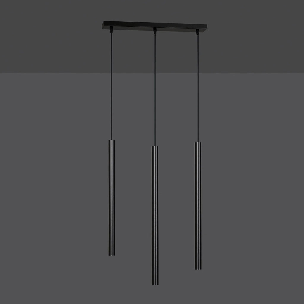 Lampadario 3 Luci Moderno Shu Acciaio Nero E Paralumi A Cilindri Sottili