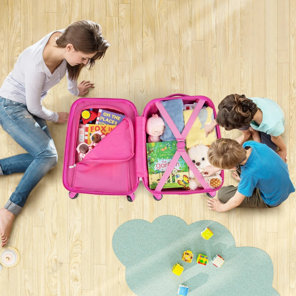 Set di bagagli a mano con ruote per ragazzi e ragazze-Set di valigie rotanti portatili e leggeri da viaggio Rosa scuro-Bagagli e borse