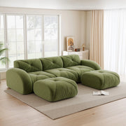Divano panoramico in U modulare senza struttura con 2 pouf per soggiorno e relax in chenille verde 281 × 171 × 76 cm