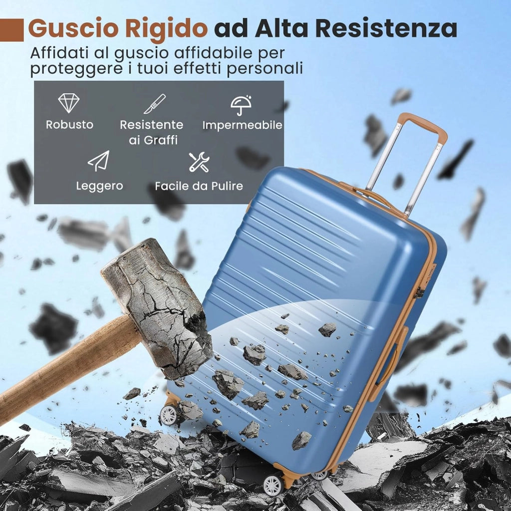 Set di Valigie Rigide 3 Pezzi, Set Valigia da Viaggio in ABS con TSA Lucchetto, Manico Telescopico in Alluminio e Ruote Piroettanti, 20", 24", 28" (Blu Scuro)