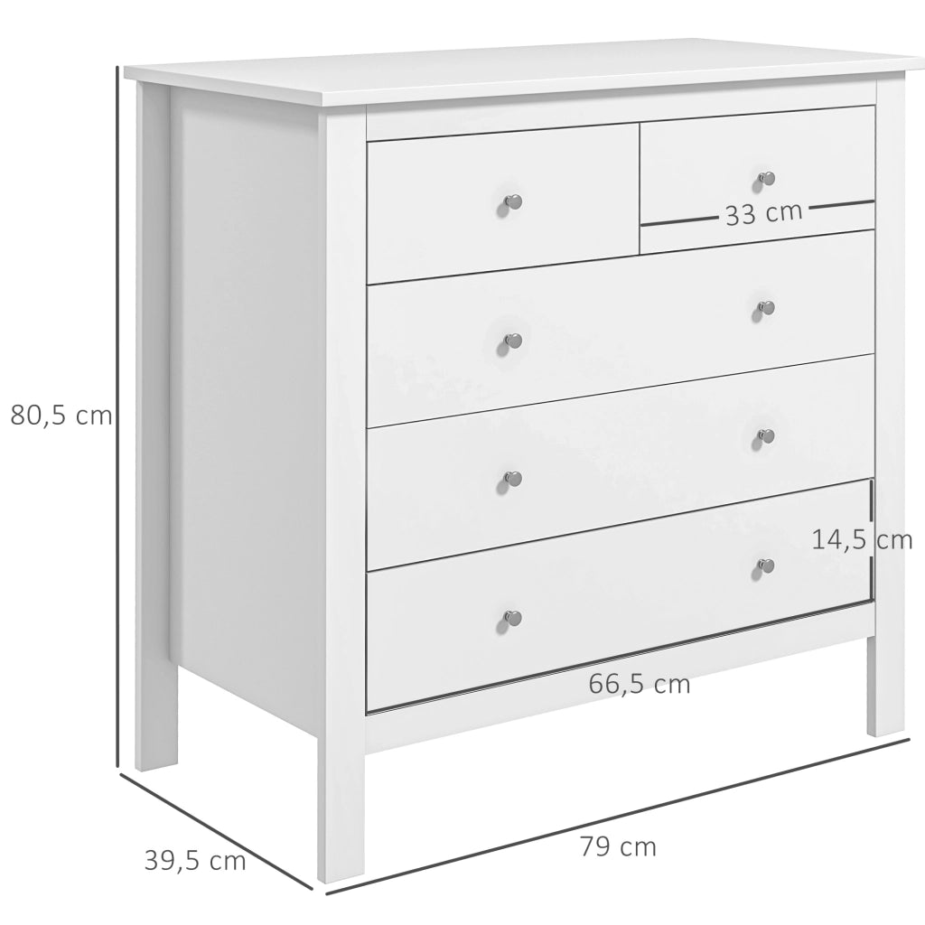 Cassettiera 5 cassetti con gambe rialzate ¨C Xylo ¨C bianco 79x39,5x80,5 cm