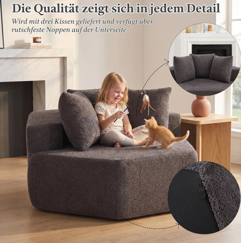 Poltrona lounge modulare esagonale in chenille grigia