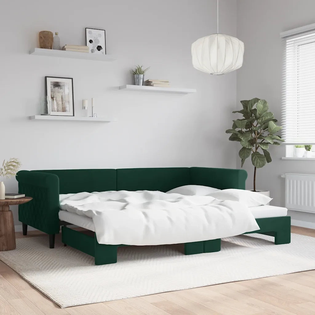 Divano Letto con Letto Estraibile-Sofa Letto-Daybed Verde Scuro 90x200cm Velluto 493036
