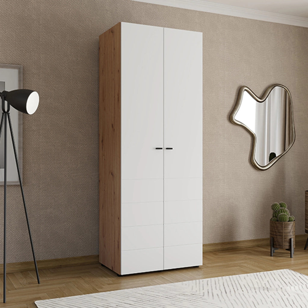 Armadio Camera da Letto Pomar, Guardaroba 2 Ante Appendiabiti, 79x208h cm Bianco Opaco