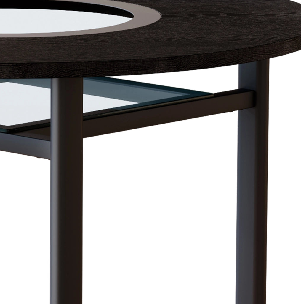 Tavolo rotondo 100 cm in MDF nero con inserto in vetro e struttura in metallo