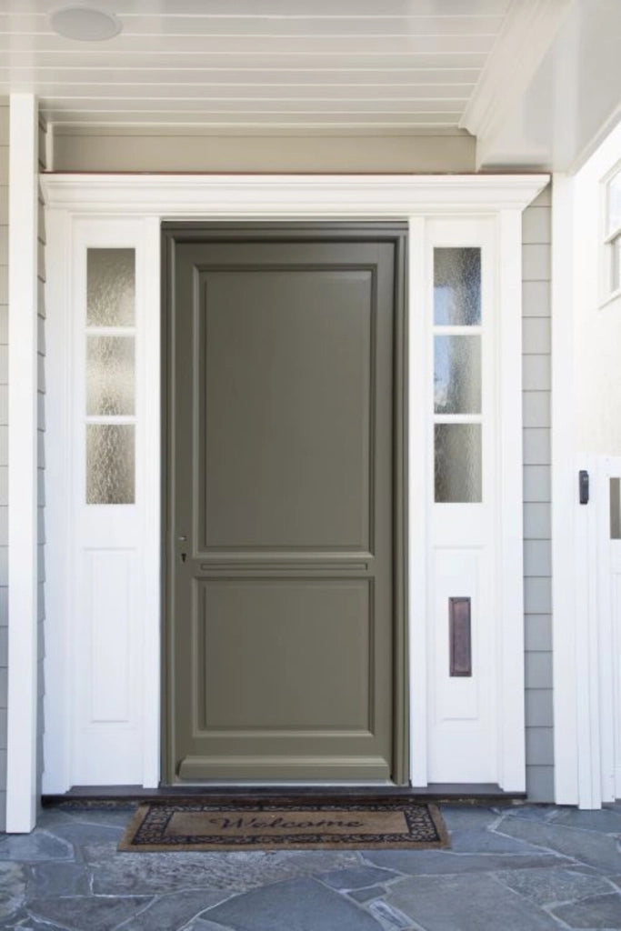 Porta d'ingresso in Legno Massello, Elixir, Verde RAL7002, H.215xl.90 p. destra + Maniglia E Canna (ref010723NO) Dimensioni tavolo senza maniglia