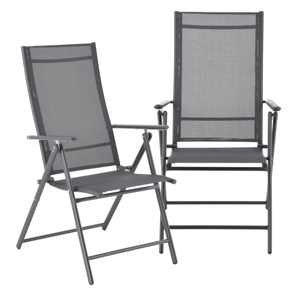 Set Kalamata di 2 Sedie Pieghevoli da Giardino con Braccioli e Schienale Reclinabile - Grigio Scuro [en.casa]