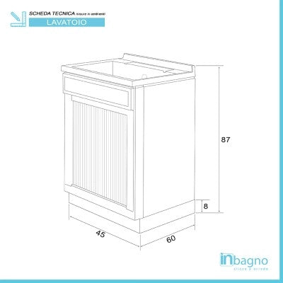 Mobile lavatoio 45x60 bianco con serranda vasca e asse strofinatoio
