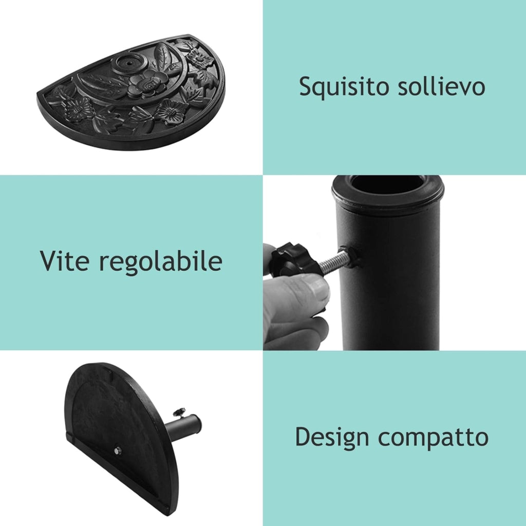 Base per Ombrellone, per Pali da 38-48mm, Base Ombrellone in Resina, 9KG, Nero