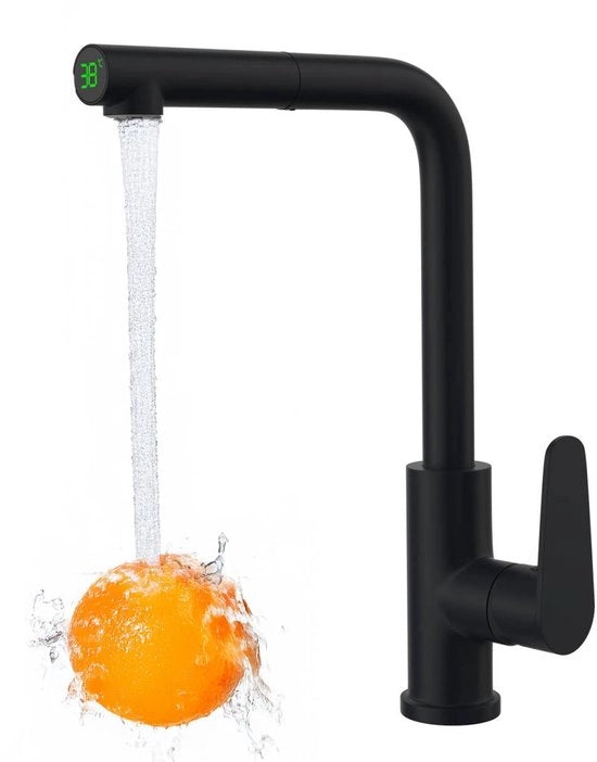 Keukenkraan uitschuifbaar con 360° di rotazione, alta pressione con bruciatore, per cucina (nero)