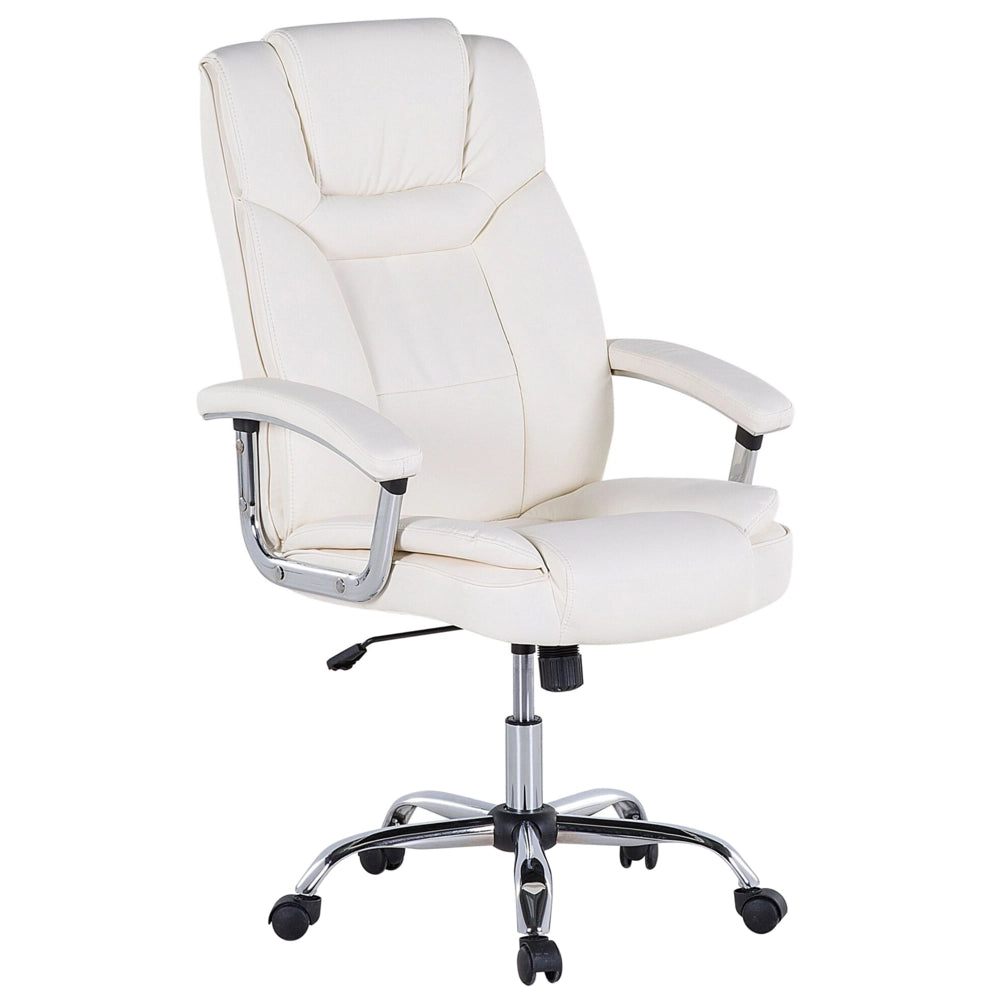 Sedia dirigenziale da ufficio in ecopelle beige con ruote regolabili in altezza del sedile girevoli