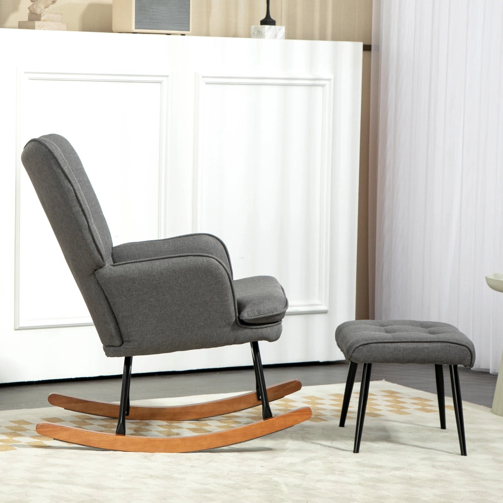 Poltrona a Dondolo con Pouf ¨C Minimal ¨C Grigio Scuro Tessuto 64x89x90cm