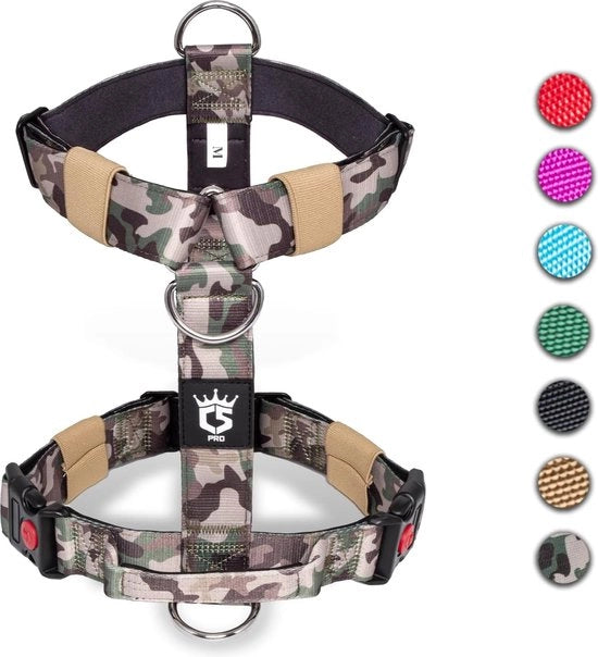 Harnes tattico per cani con maniglia, 3,8 cm largo, qualità militare, imbottito e robusto, cinturino rapido con chiusura, adatto per cani di taglia media a grande (verde oliva, L)