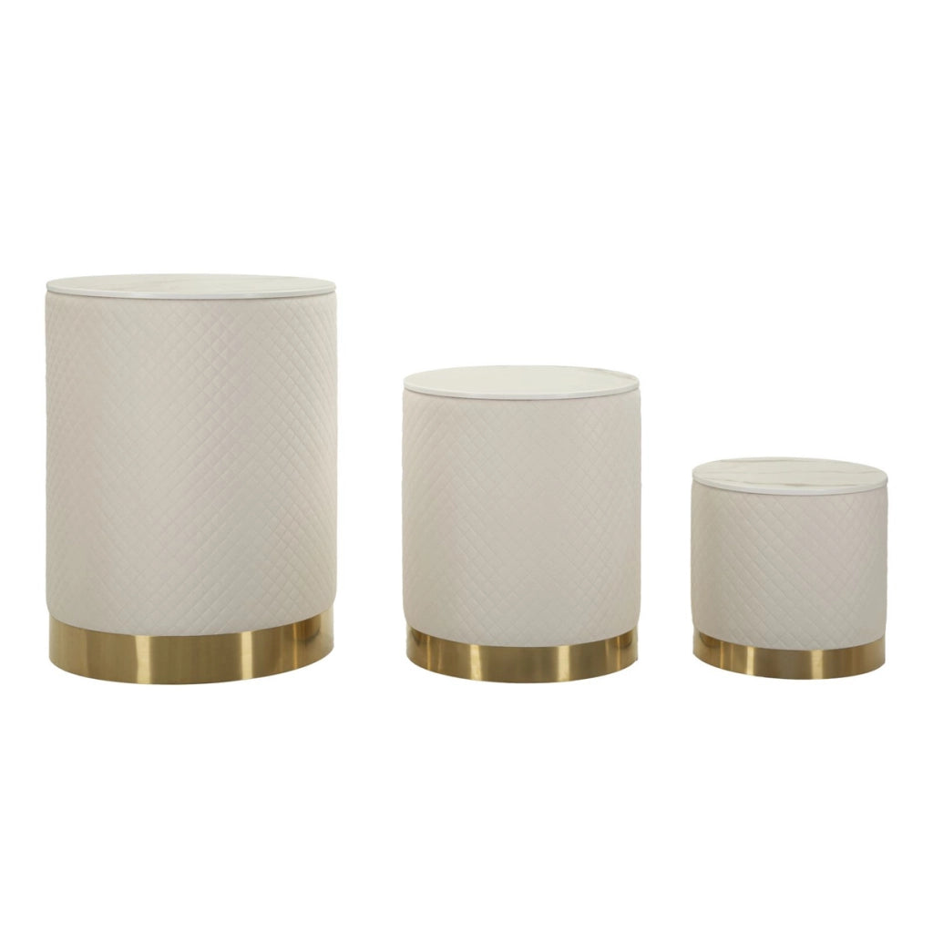 Set di 3 Pouf VKH770, Beige, Legno, 60x60x80 cm