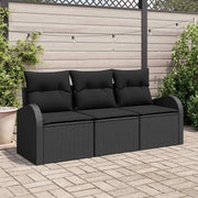 Set Divano da Giardino con cuscino 3 pz-Sofa da Giardino-Divanetto da esterno Nero Poly Rattan 427202