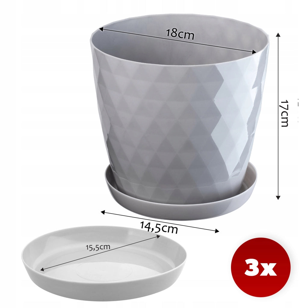 Vaso da fiori KADAX, fioriera, coperchio, 18 cm, supporto per fiori, plastica grigia, 3 pezzi.