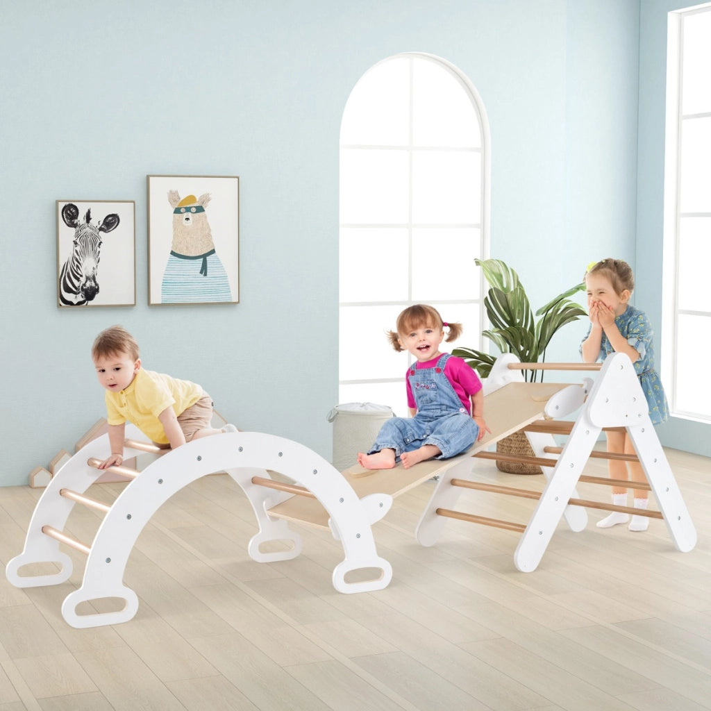 Set 3 giocattoli da arrampicata per bambini 1+ anni con triangolo arco salita, Set di arrampicata Bianco-Arrampicate e scivoli
