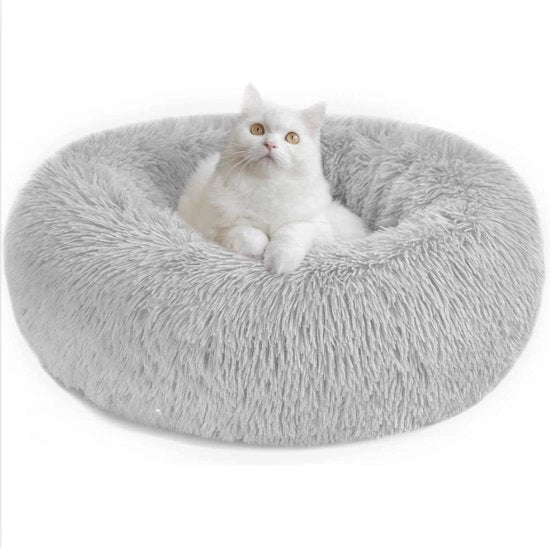 Letto per Cani Letto per Gatti Fluffy Rond Plush - Lavabile Cuscino Donut per Animali Domestici (M Grigio chiaro)