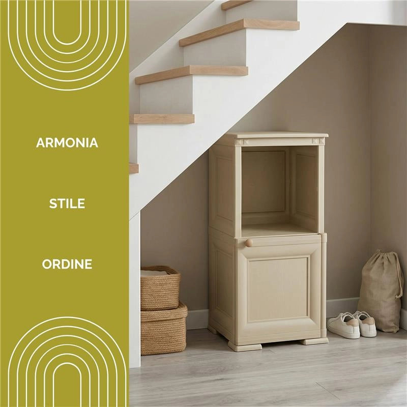MOBILE 1 MODULO CON ANTA LEGNO E 1 MODULO SCAFFALE ANGORA 40X43X85,5 CM – CONTENITORE VERTICALE SALVASPAZIO PER ZONA LIVING E INGRESSO