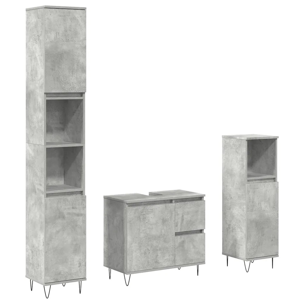 Set Mobili da Bagno 3 pz Grigio Cemento in Legno Multistrato