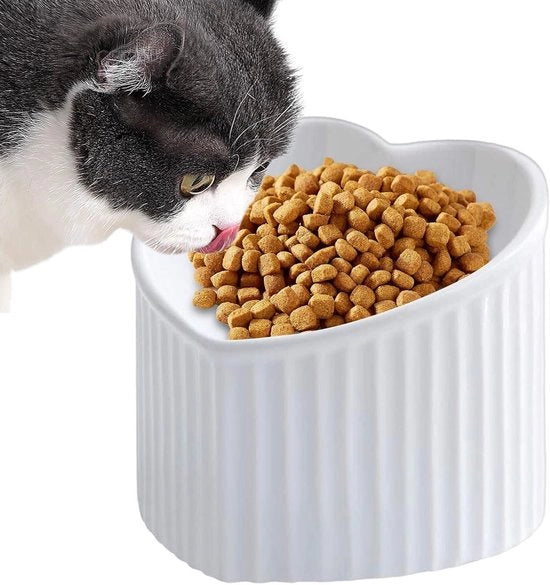 Casa per gatto in ceramica - Ciotola per animali domestici - Cibo sano - Piastra elevata - 19 x 19 x 16.1 cm - Bianco