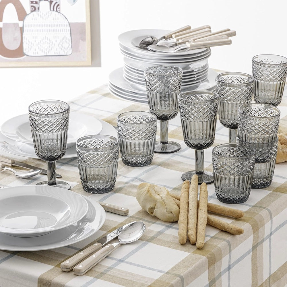 Set 6 calici vino 270 ml Agadir vetro sfaccettato fumé
