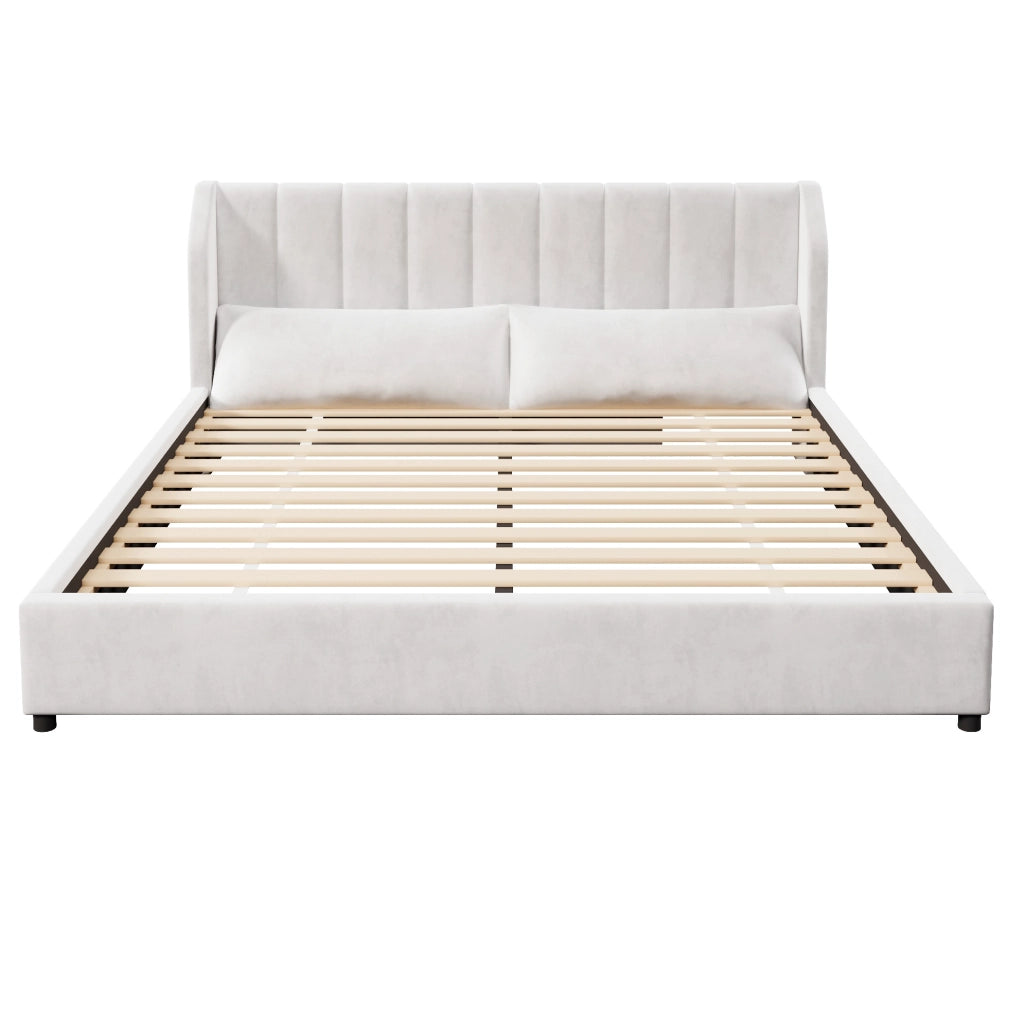 Letto imbottito 180x200 cm con testiera trapuntata; velluto; beige
