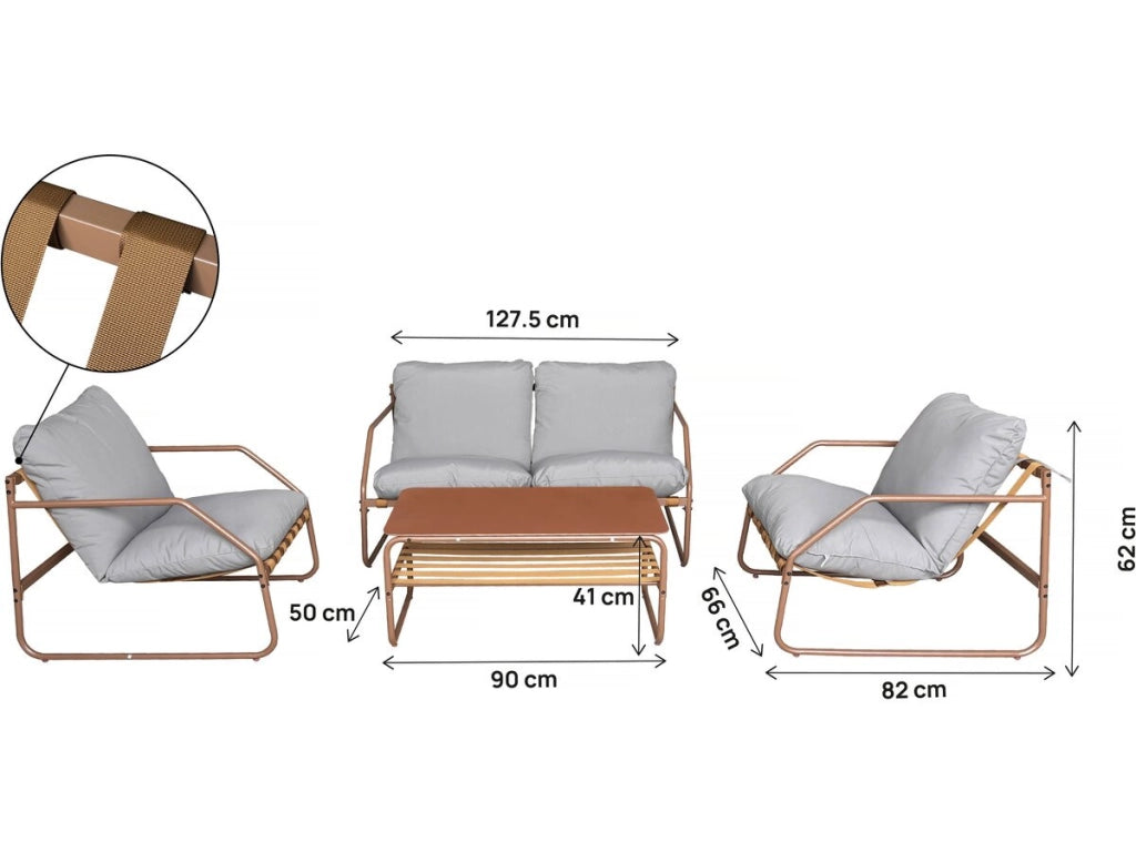 Set di mobili da giardino in metallo "Sora" con cuscini - 4 posti - Terracotta