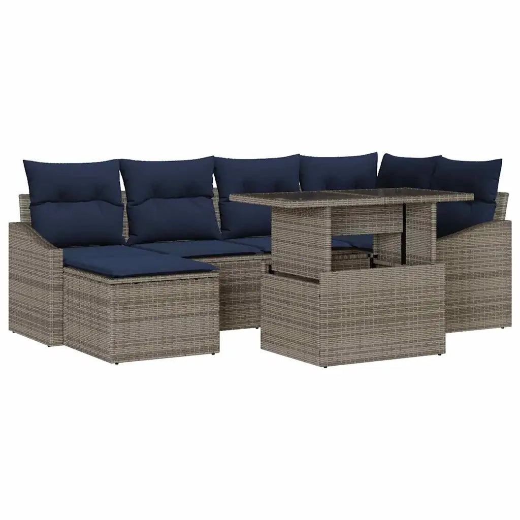 Set Divano da Giardino con cuscino 7 pcs Grigio e Blu Navy 3357778