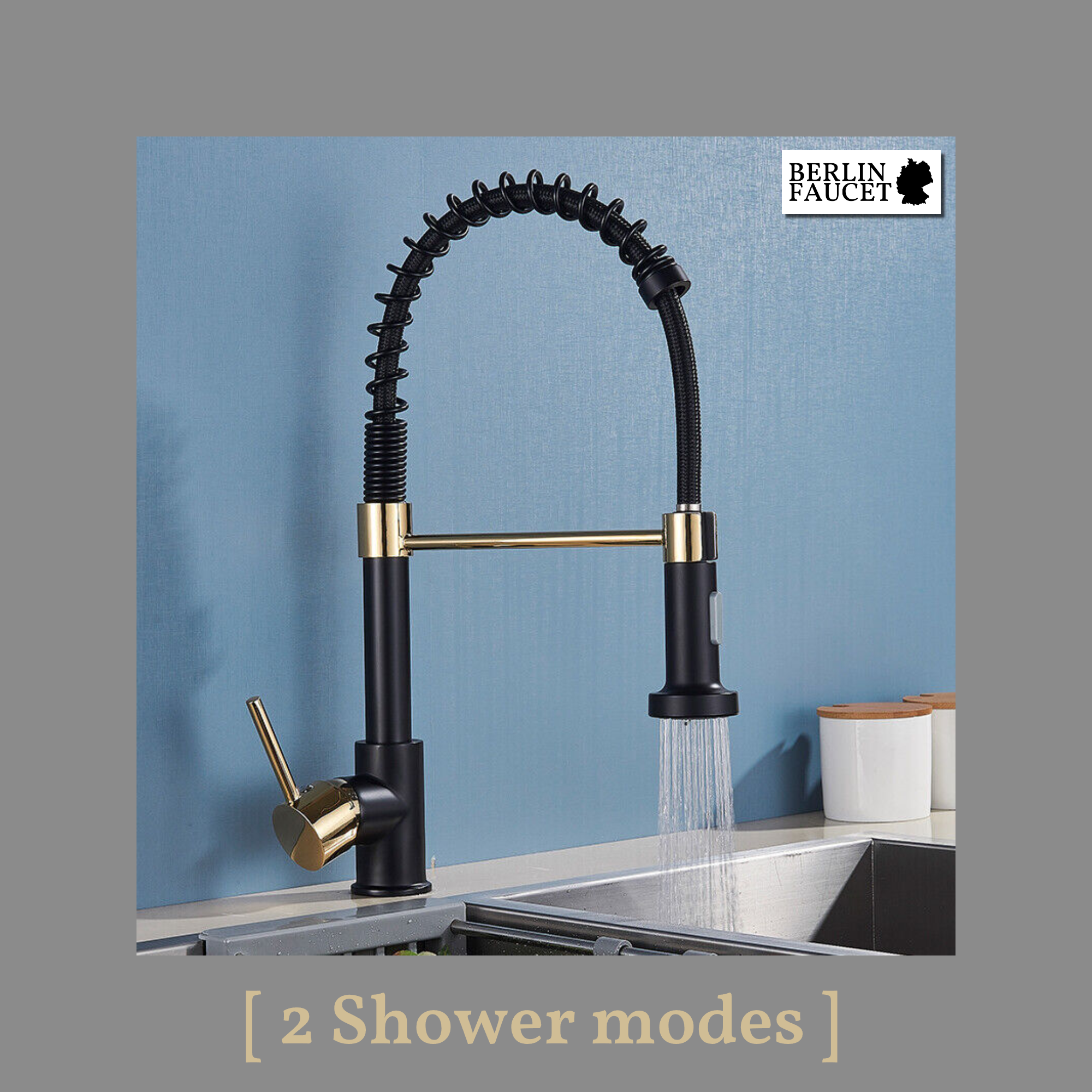 Bernd | Rubinetto Flessibile Catering Black Gold |da cucina in acciaio inossidabile|miscelatore può essere ruotato  360 gradi Alta pressione 2 porte