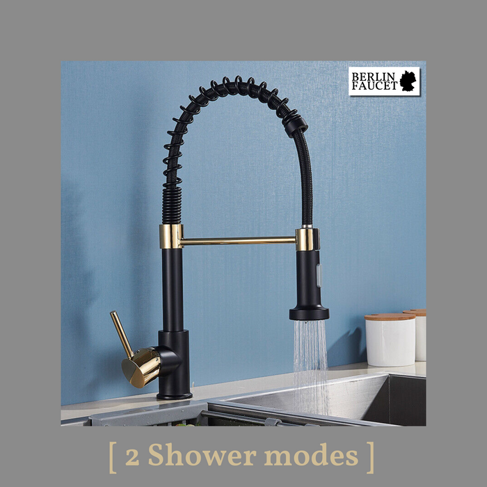 Bernd | Rubinetto Flessibile Catering Black Gold |da cucina in acciaio inossidabile|miscelatore può essere ruotato  360 gradi Alta pressione 2 porte