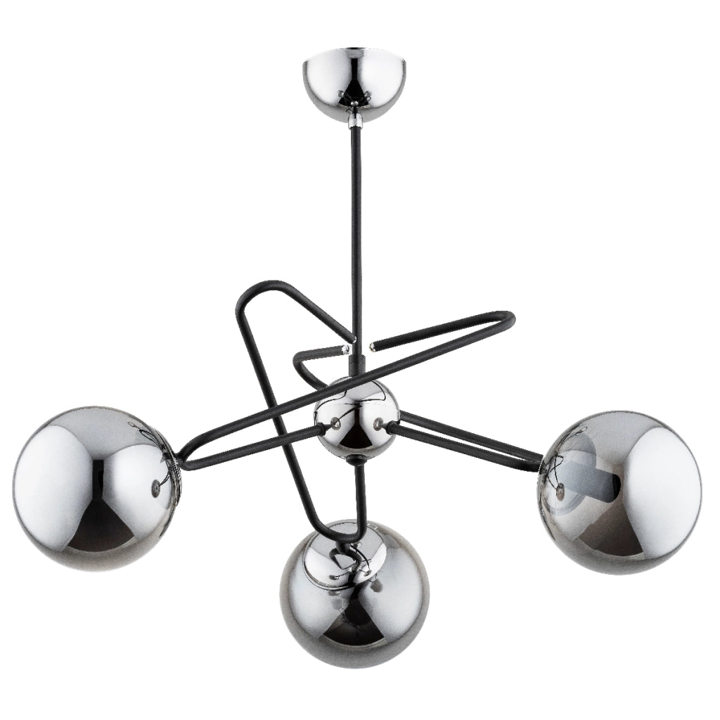 Lampadario sospensione SAGITO nero/cromo vetro fumé 3xE14