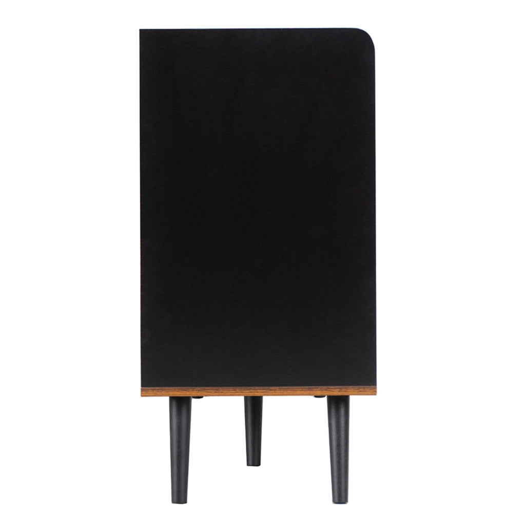 Sideboard 117.5x40x80 cm con 3 cassetti; ante scorrevoli e ripiani; nero e legno