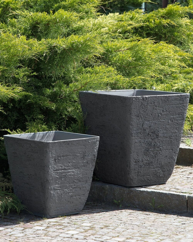 Vaso per piante in pietra grigia poliresina 49 x 49 x 53 cm per interni ed esterni quadrato