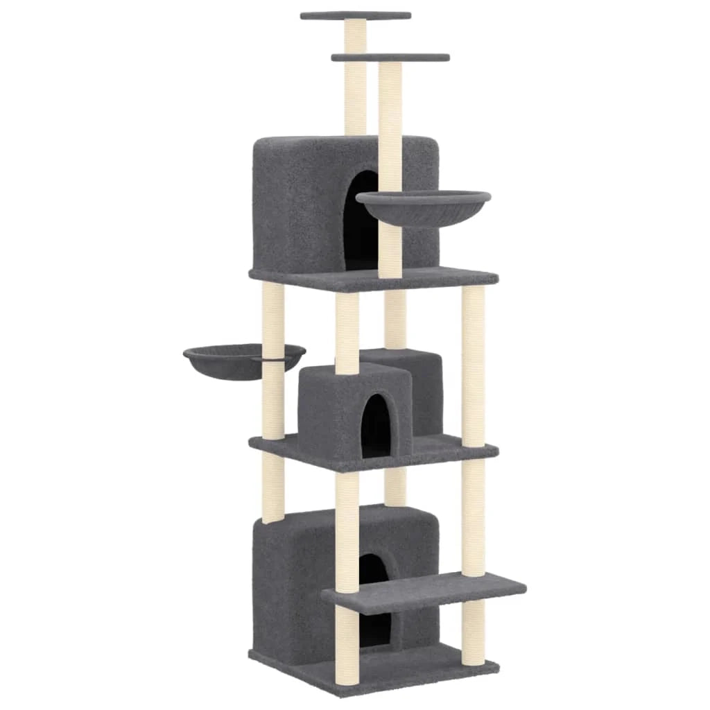 Tiragraffi per gatti Mobili per arrampicata su torre Tiragraffi piattaforma da arrampicata con tiragraffi in sisal scuro 180 cm grigio 02_0022689
