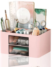 Organizzatore di scrivania con caricatore, penne multifunzione, organizzatore di scrivania con 7 contenitori, organizzatore di tavolo in plastica per materiali da ufficio, penne per ufficio, casa, scuola (rosa)