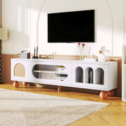 OKWISH Mobile TV con Ante Decorative e 3 Vani Aperti, Anta Scorrevole in Vetro, per Soggiorno, 170 x 47 x 37 cm