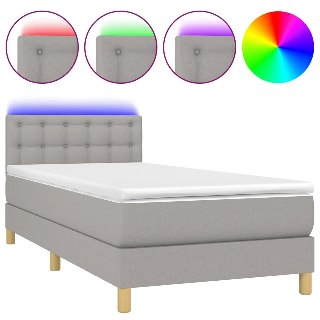 Letto a Molle Materasso e LED Grigio Chiaro 100x200 cm Tessuto 3134013
