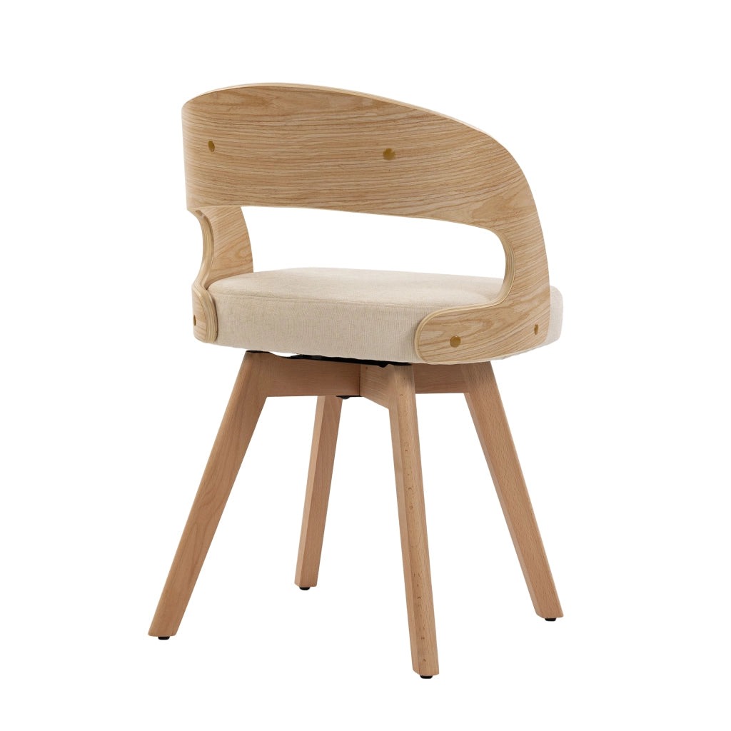 Sedia da Pranzo Girevole in Legno con Cuscino ¨C MINIMAL ¨C Schienale Curvo, Tessuto Cotone Lino