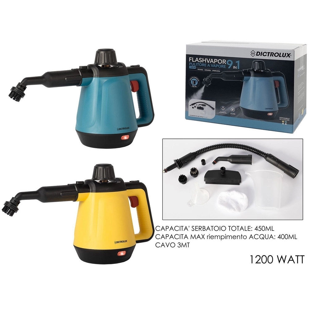 Trade Shop - Pulitore A Vapore 9 In 1 1200 Watt Pulisce Sgrassa Sterilizza Con 9 Accessori Pulizia -