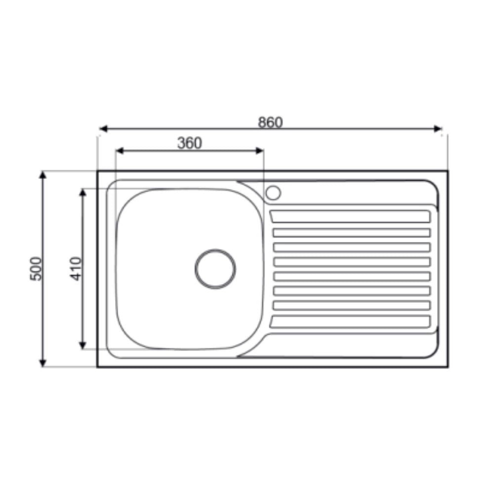 Lavello incasso cucina acciaio 86x50 cm una vasca e gocciolatoio destro MP861VDX