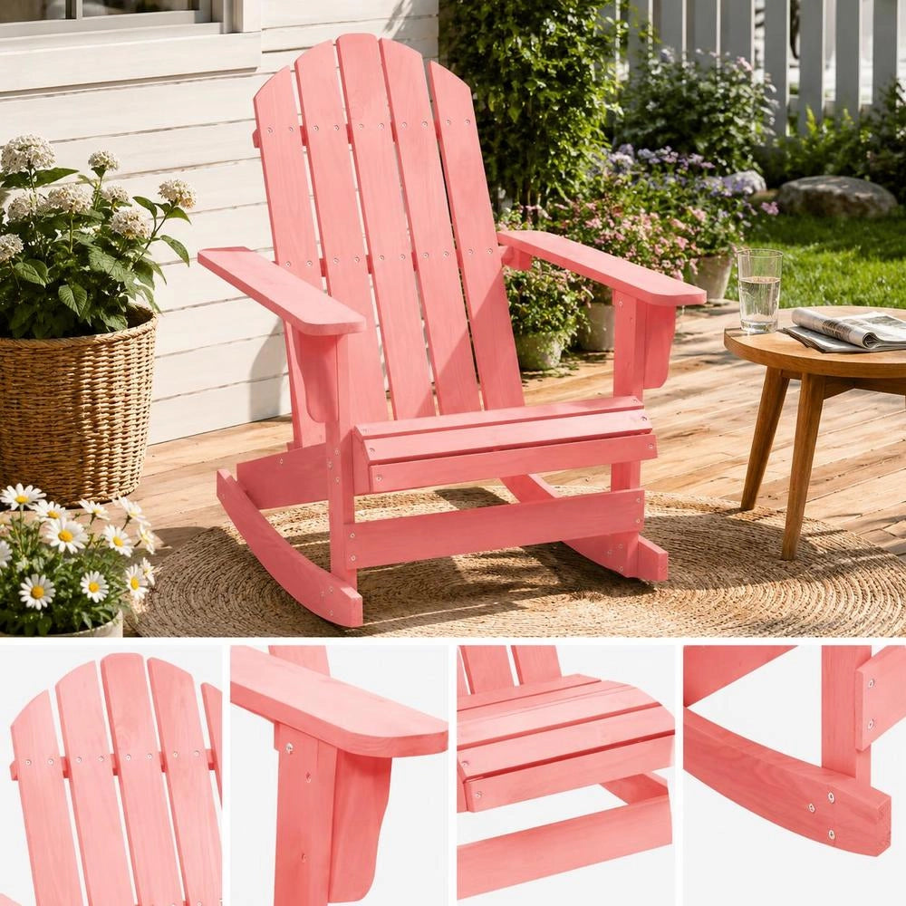 Adirondack Rocking Chair, Solid Fir Wood, Pink