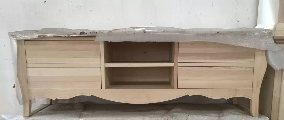 Porta tv  classico in legno bombato 4 cassetti grezzo l.182 p.50 h.61 (3026) - Mobili 2G