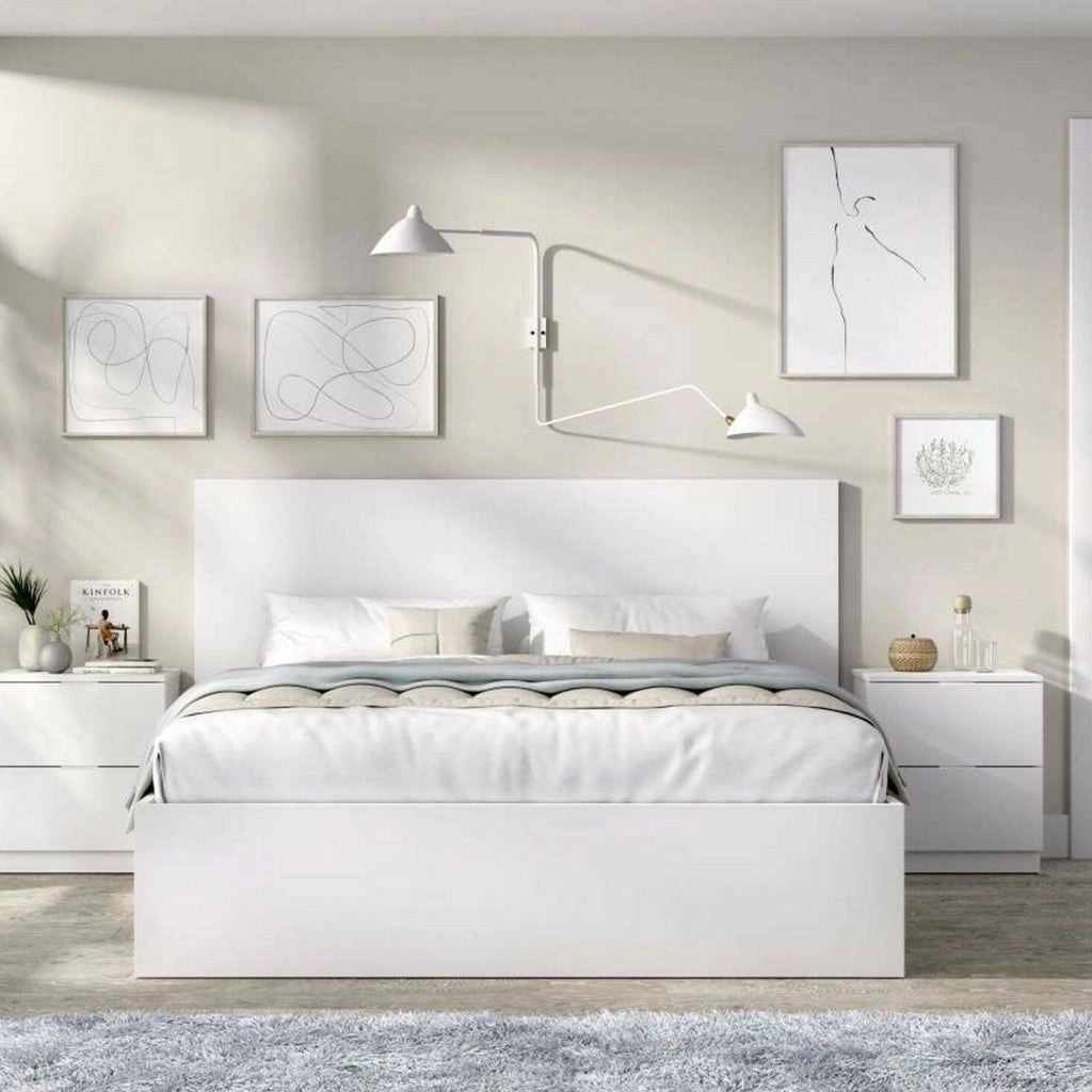 Letto matrimonialeLupit, Sommier per camera da letto, Giroletto per stanza, Struttura porta materasso, 266x205 h100 cm, Bianco