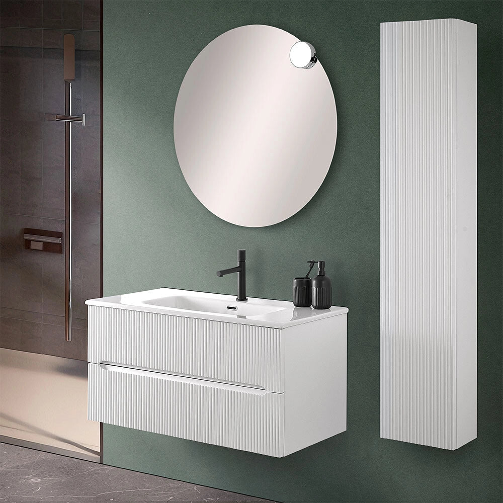 Mobile bagno sospeso cannettato 90 cm bianco opaco Bali