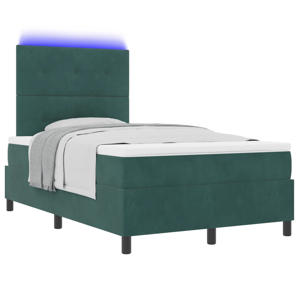 Letto Box Spring con Materasso e LED Verde Scuro 120x190 cm Velluto