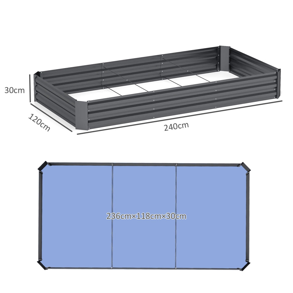 Letto per Orto Rialzato a Fondo Aperto 240x120x30 cm da 835L in Acciaio Grigio Scuro